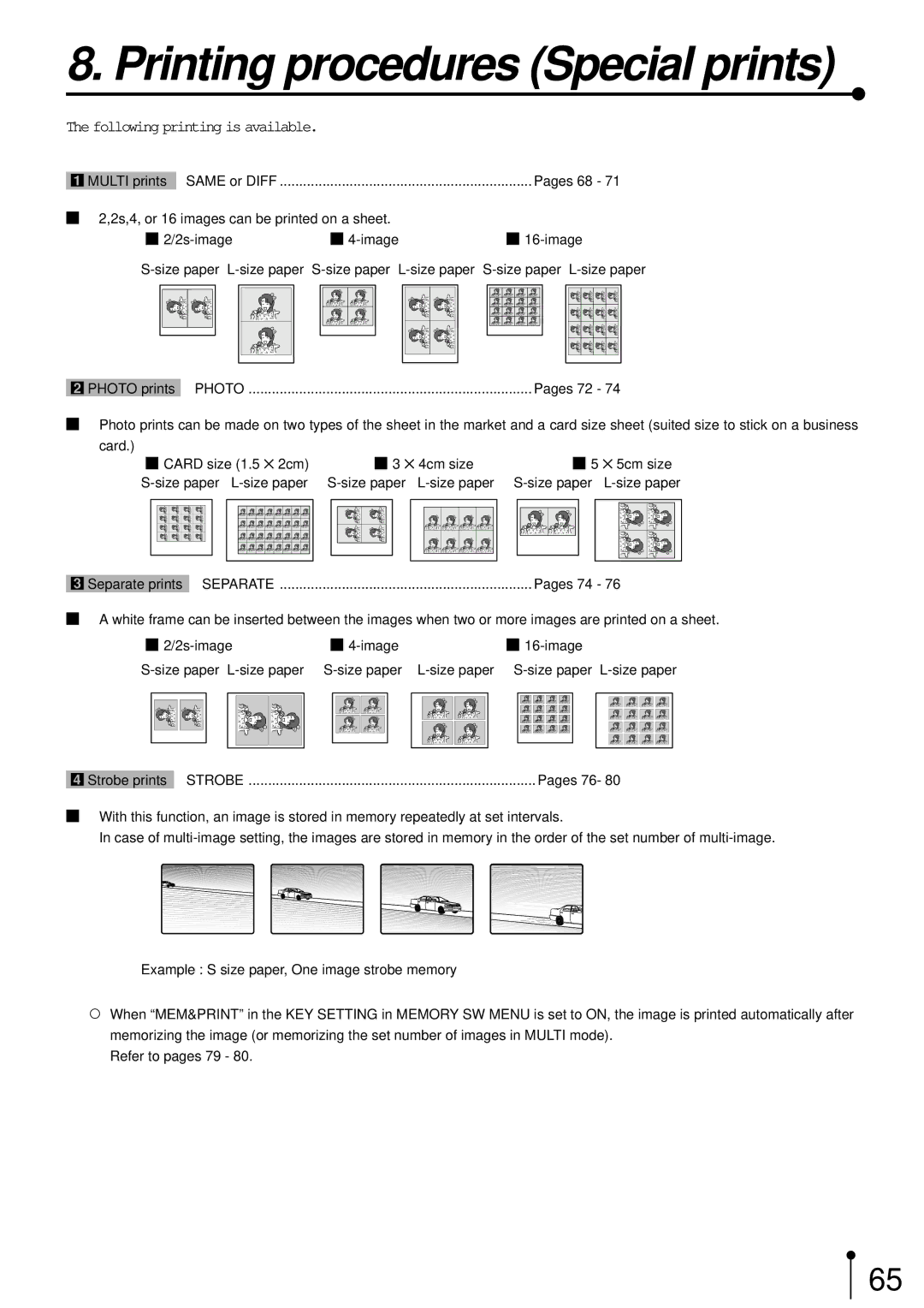 Mitsubishi Electronics CP700E operation manual Printing procedures Special prints, Following printing is available 