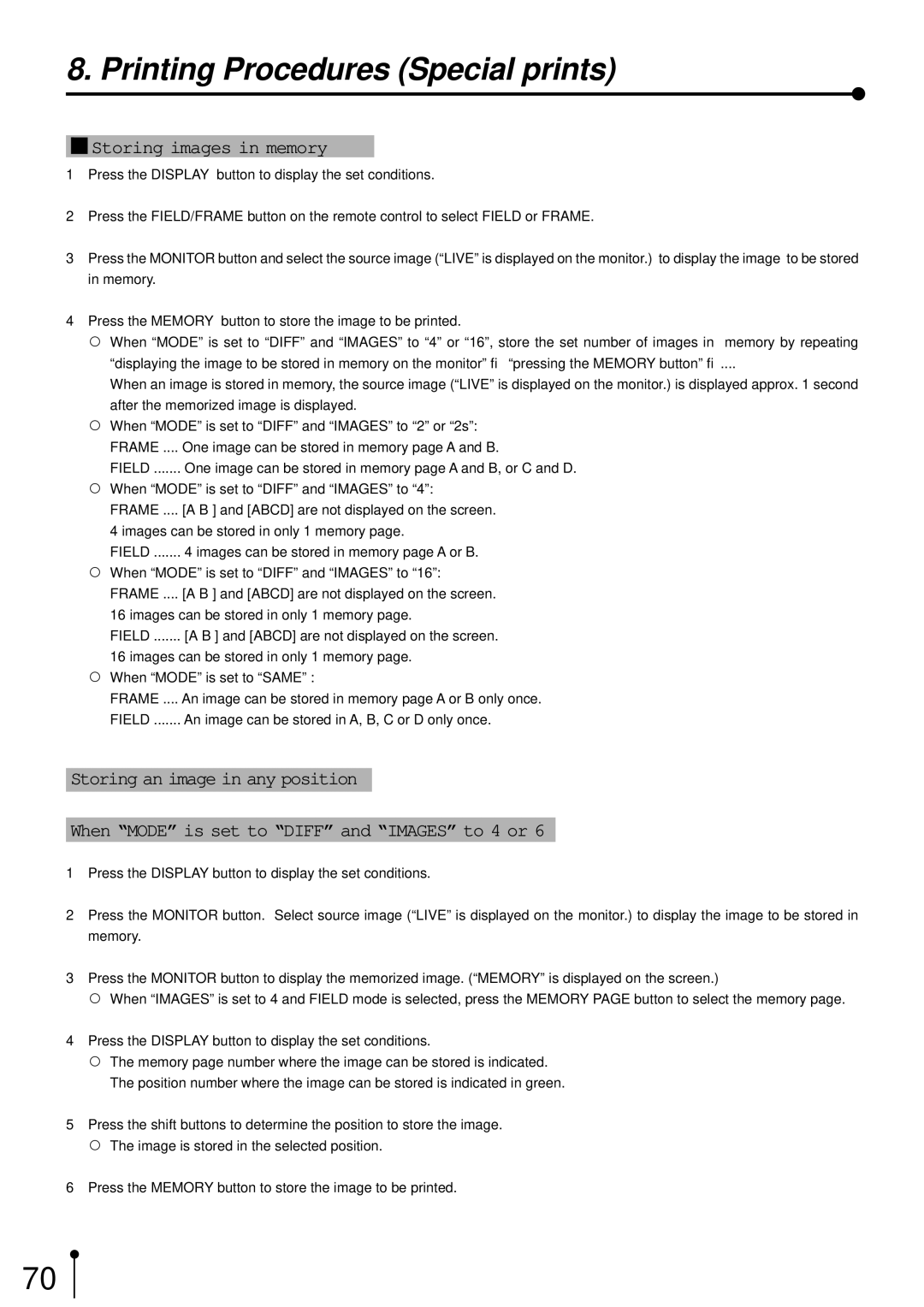 Mitsubishi Electronics CP700E operation manual Storing images in memory 