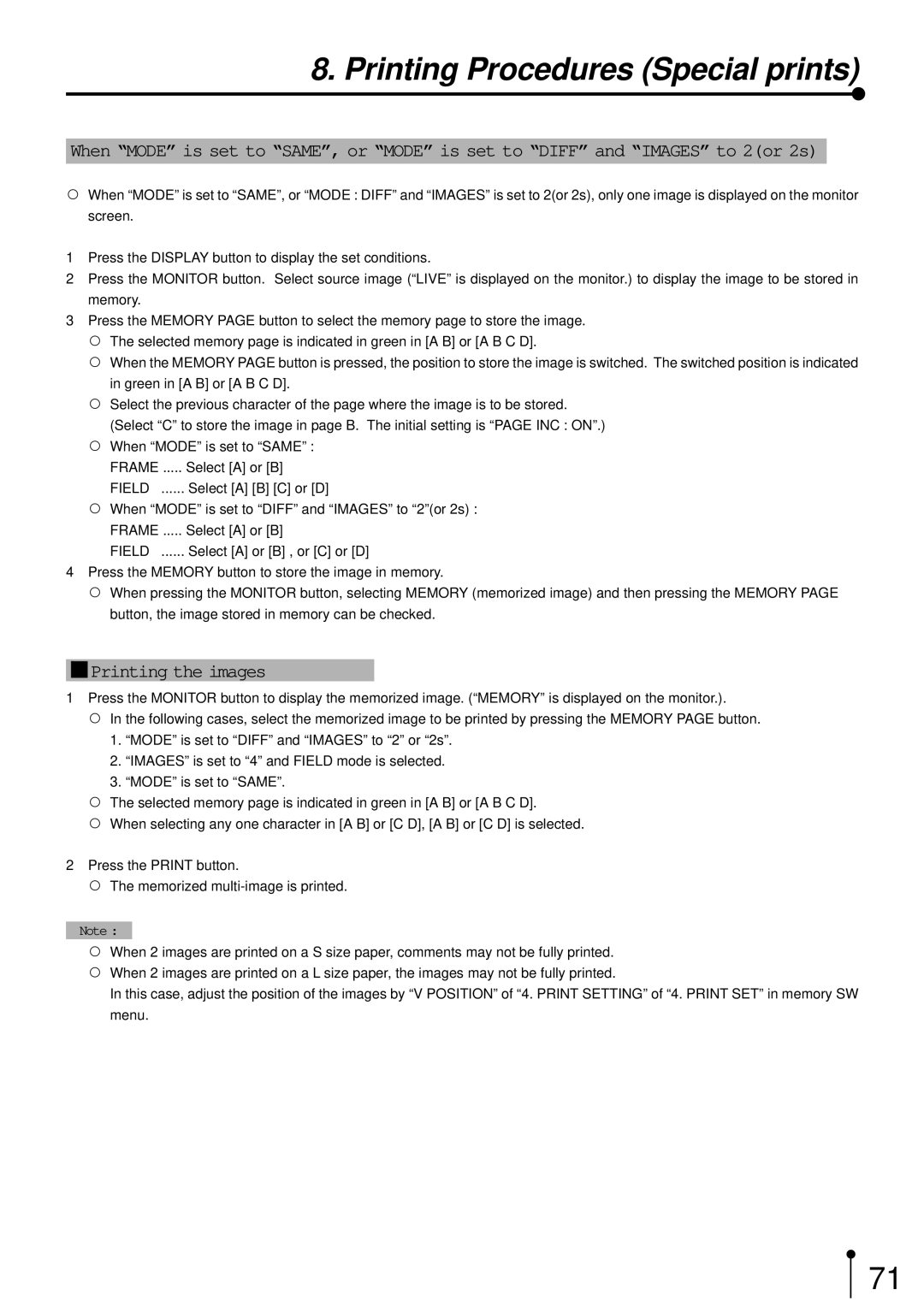 Mitsubishi Electronics CP700E operation manual 1Printing the images, Field 