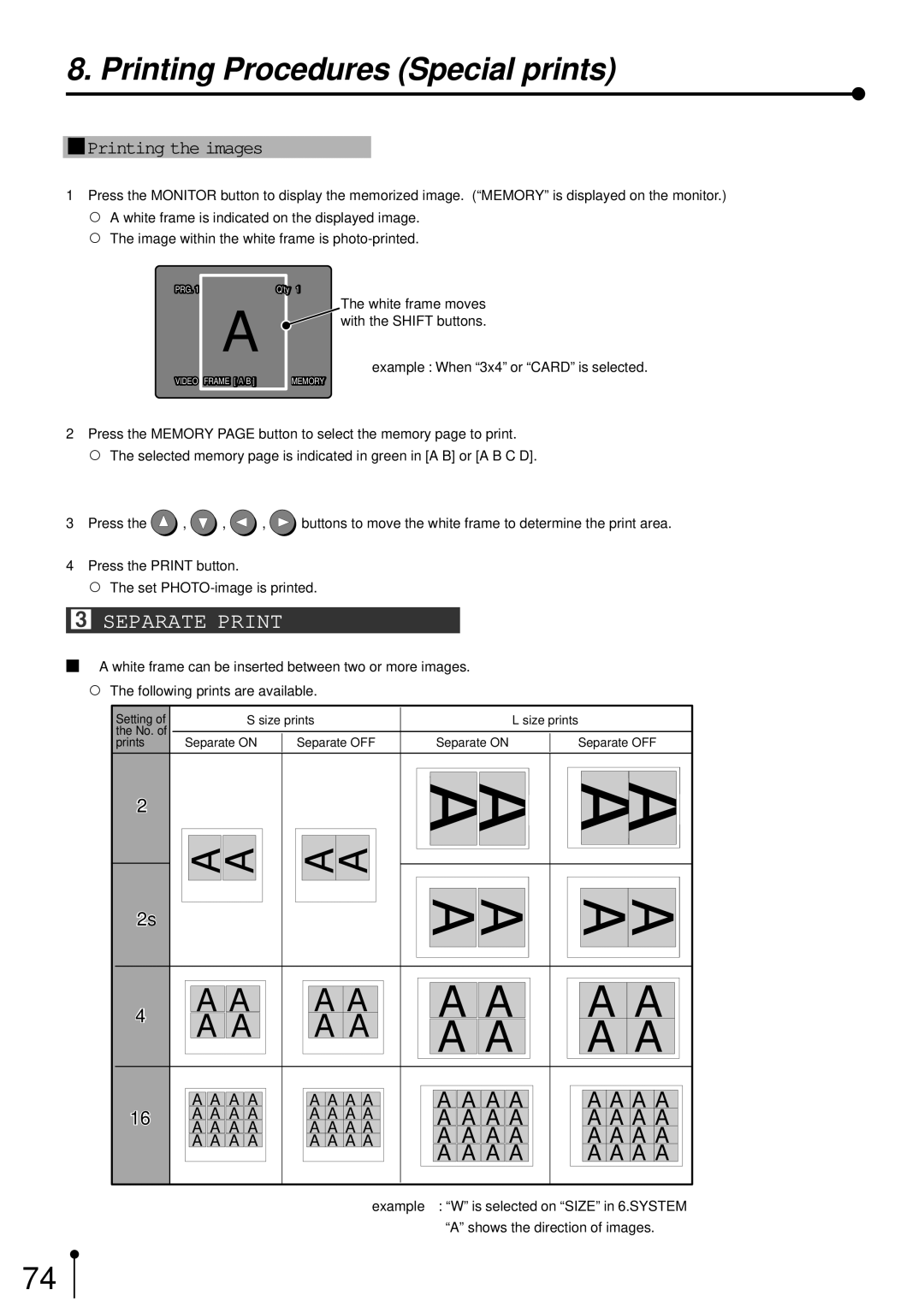 Mitsubishi Electronics CP700E operation manual Separate Print, Printing the images 