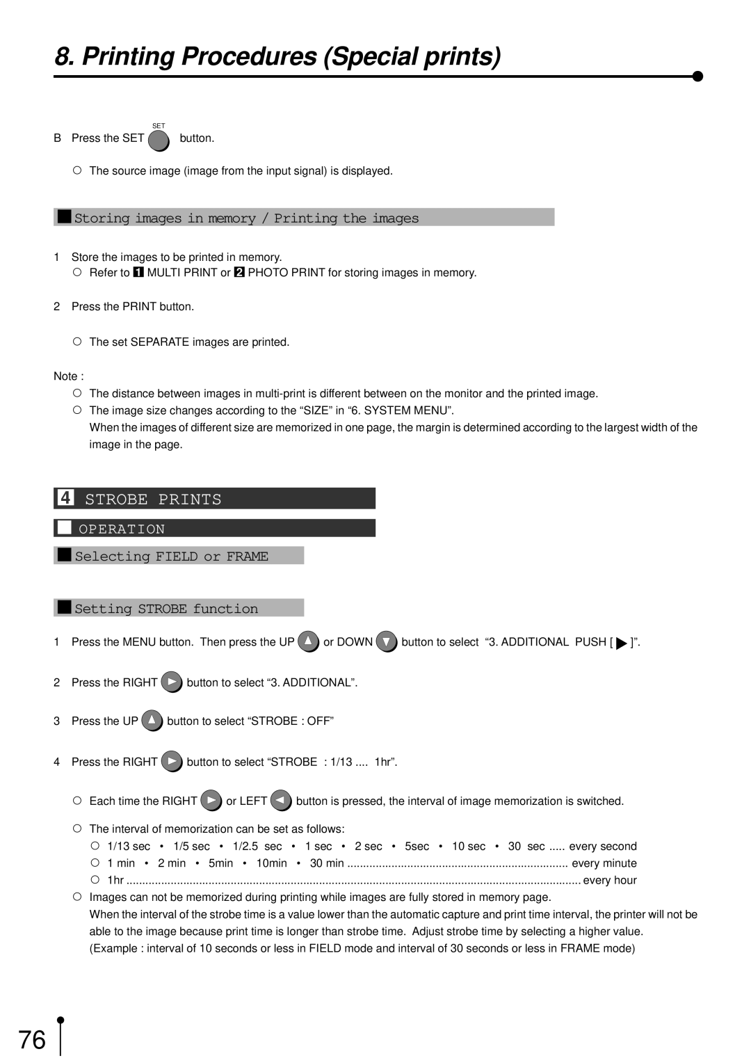 Mitsubishi Electronics CP700E operation manual Strobe Prints, 1Storing images in memory / Printing the images 