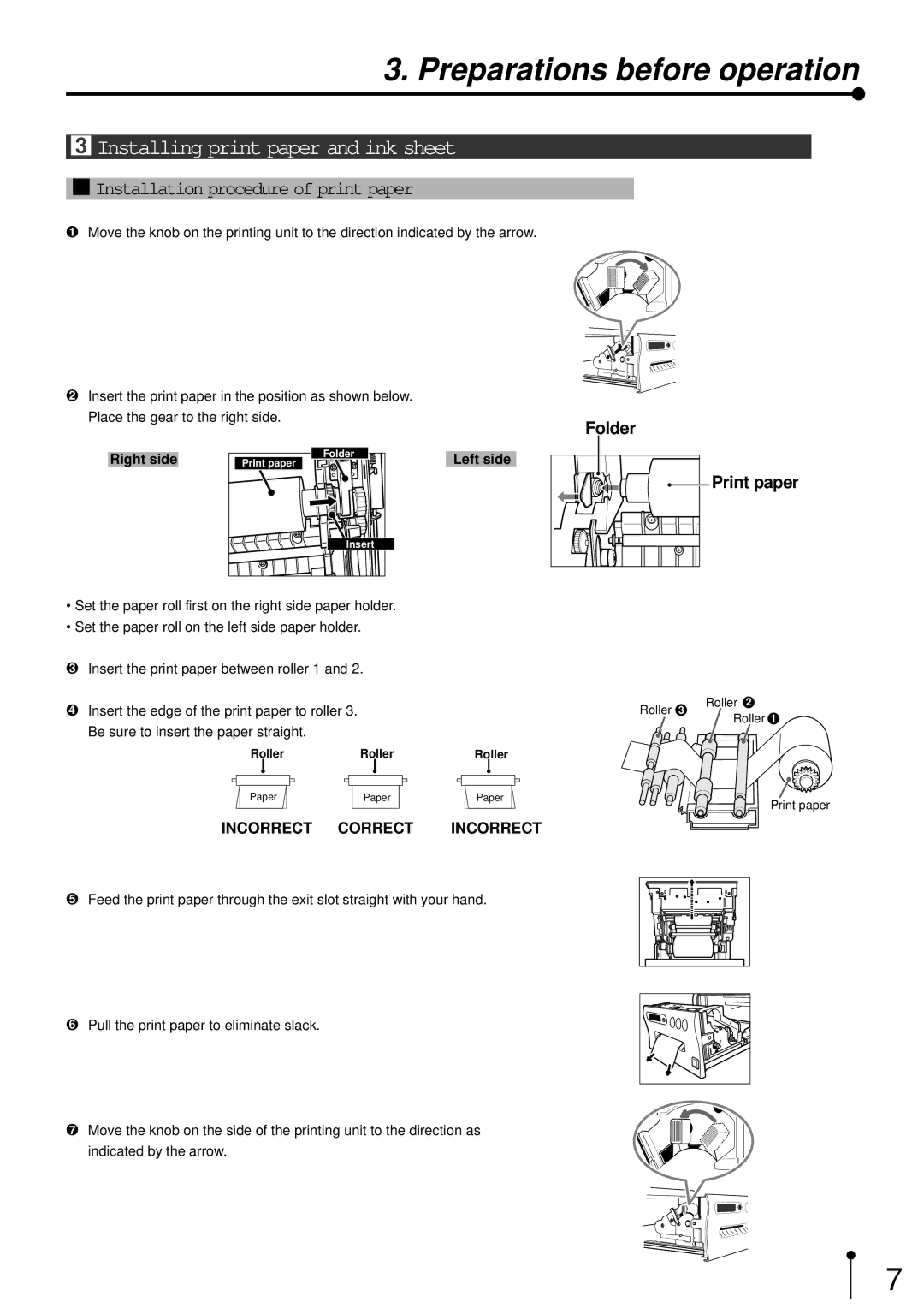 Mitsubishi Electronics CP700E operation manual Installing print paper and ink sheet, Installation procedure of print paper 