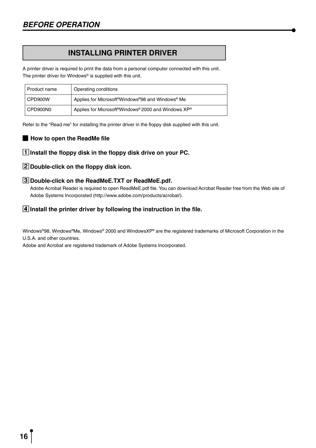 Mitsubishi Electronics CP900DW operation manual Installing Printer Driver, CPD900W 