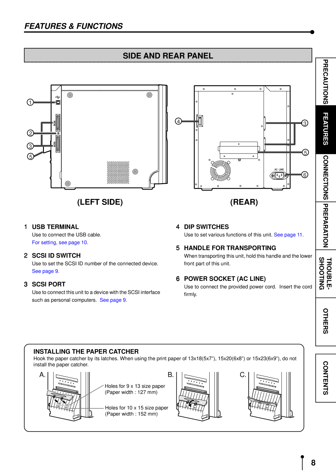 Mitsubishi Electronics CP9500DW operation manual Features & Functions, Side and Rear Panel, Left Side Rear 