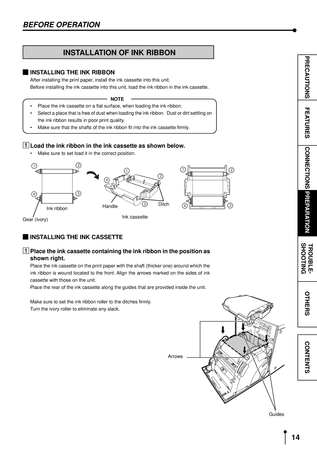 Mitsubishi Electronics CP9500DW Installation of INK Ribbon, Installing the INK Ribbon, Installing the INK Cassette 