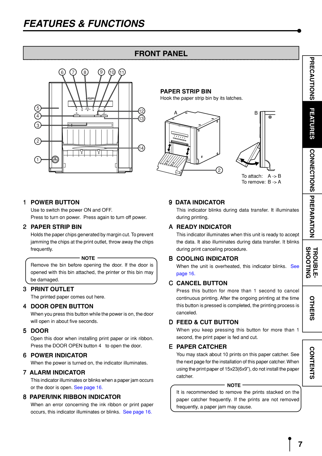 Mitsubishi Electronics CP9600DW-S operation manual Features & Functions, Front Panel 