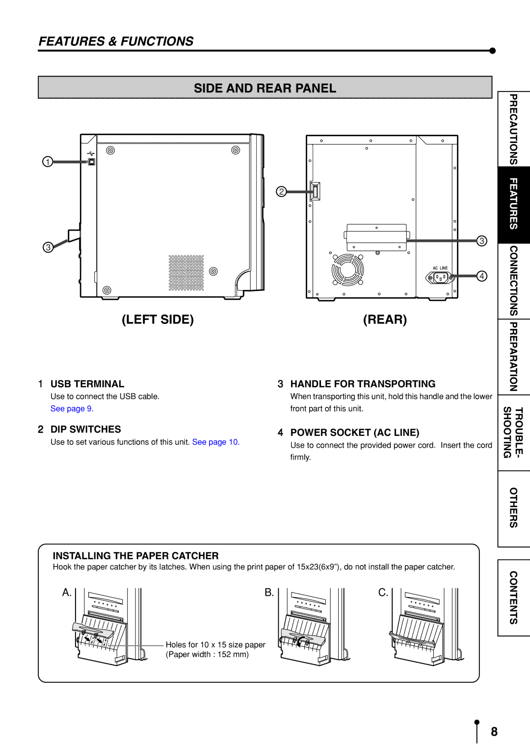 Mitsubishi Electronics CP9600DW-S operation manual Features & Functions, Side and Rear Panel, Left Side Rear 