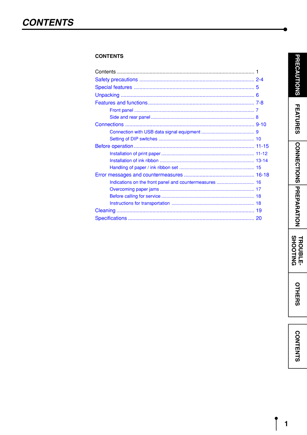 Mitsubishi Electronics CP9600DW-S operation manual Contents 