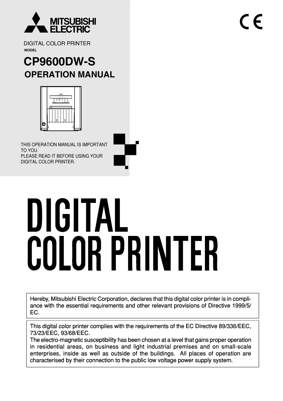 Mitsubishi Electronics CP9600DW-S operation manual Operation Manual 