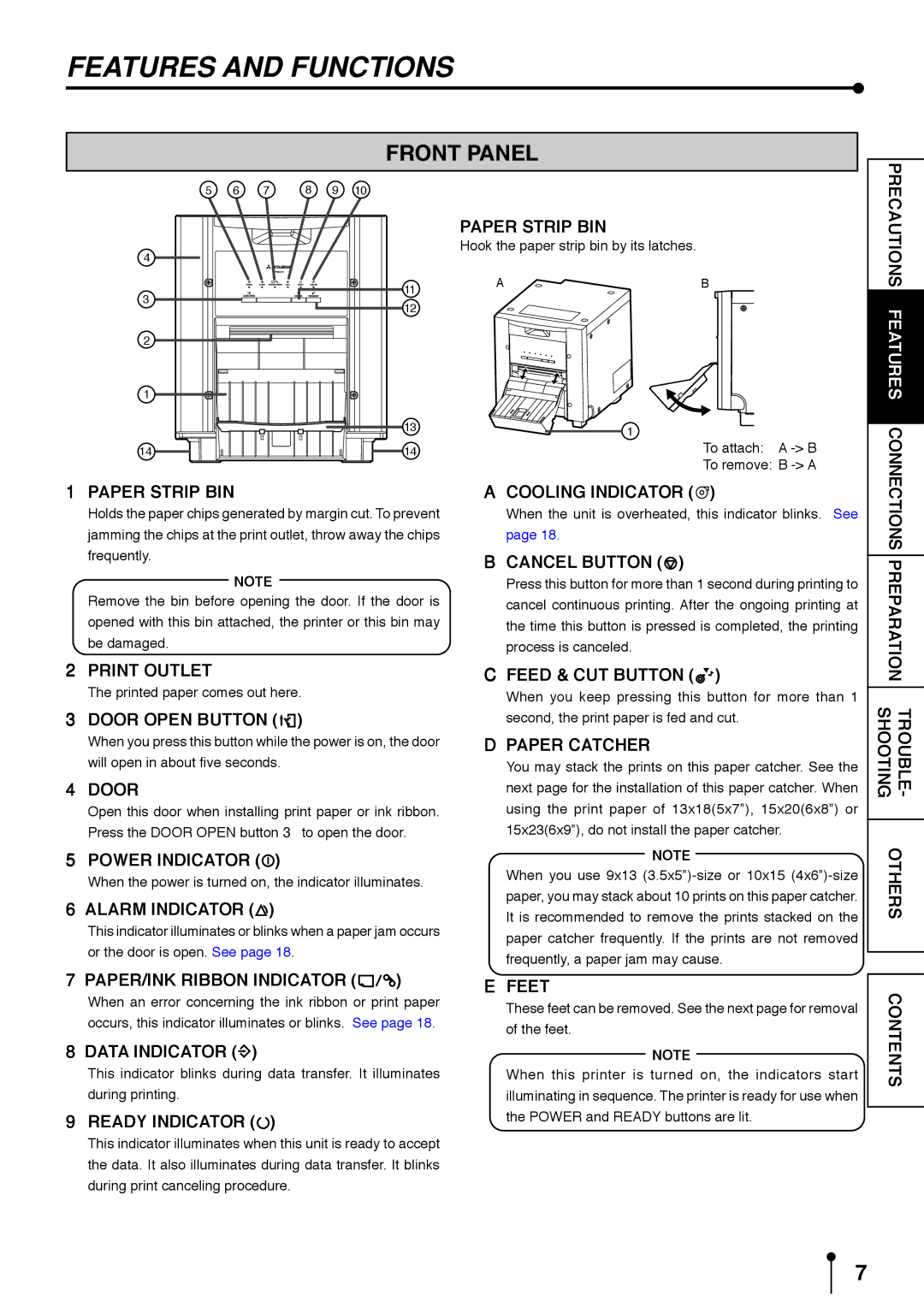 Mitsubishi Electronics CP9800DW operation manual Features and Functions, Front Panel 