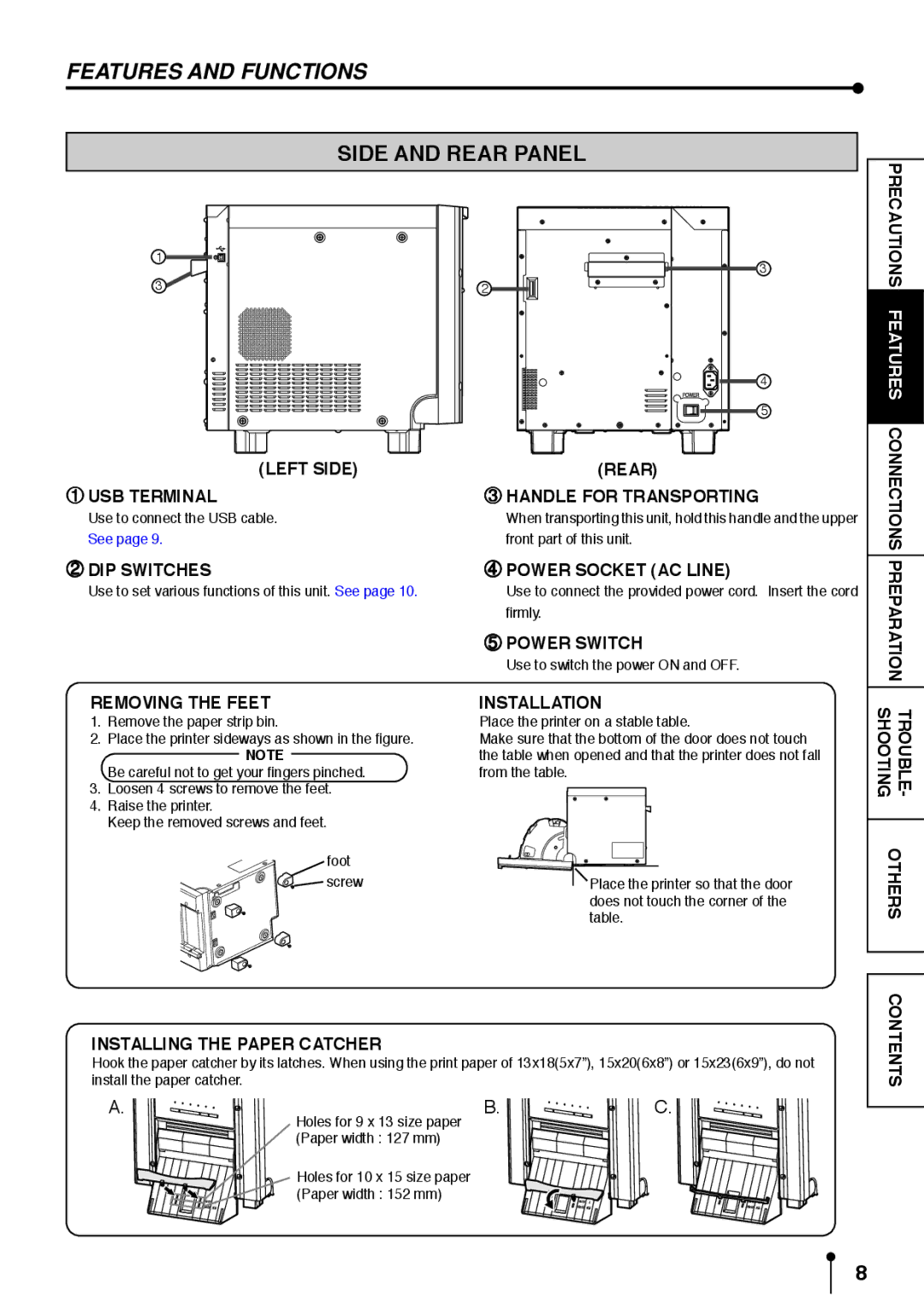 Mitsubishi Electronics CP9800DW operation manual Features and Functions, Side and Rear Panel 