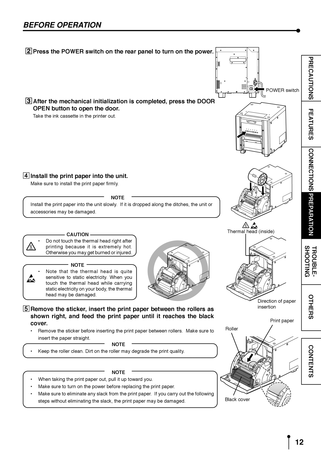 Mitsubishi Electronics CP9800DW operation manual Before Operation, Install the print paper into the unit 