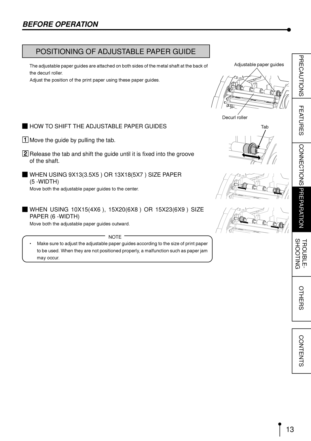 Mitsubishi Electronics CP9800DW Positioning of Adjustable Paper Guide, HOW to Shift the Adjustable Paper Guides 