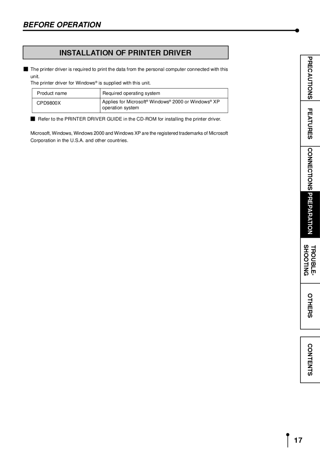 Mitsubishi Electronics CP9800DW operation manual Installation of Printer Driver 