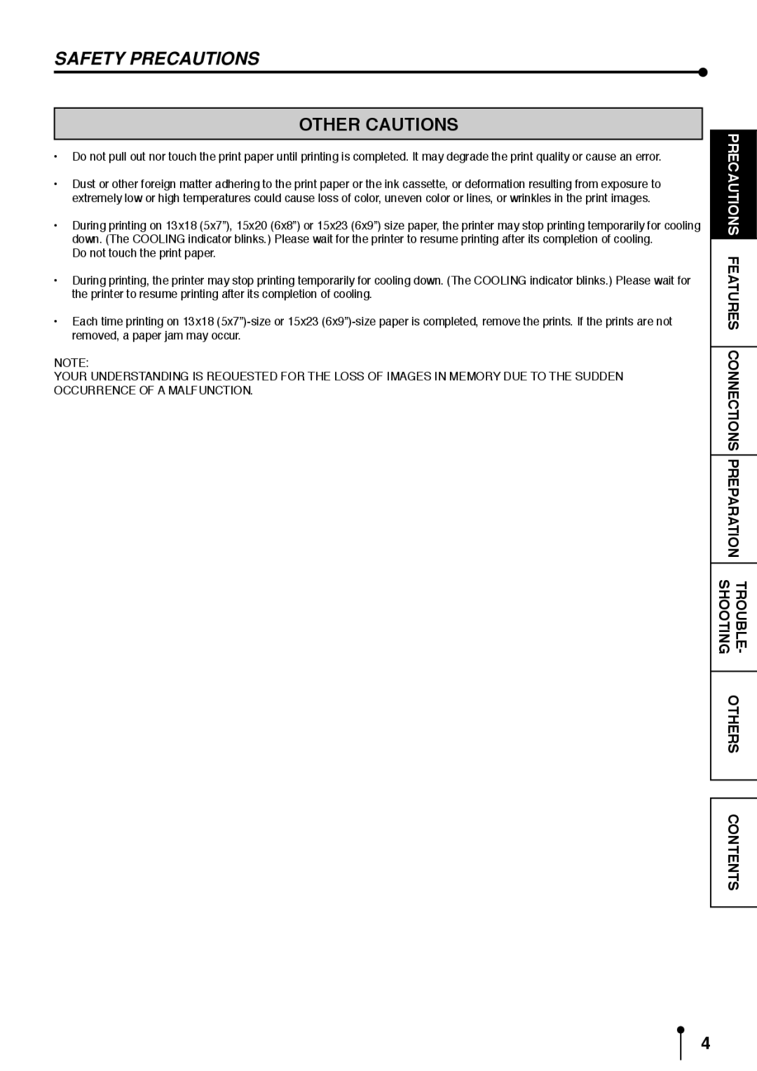 Mitsubishi Electronics CP9800DW operation manual Other Cautions 