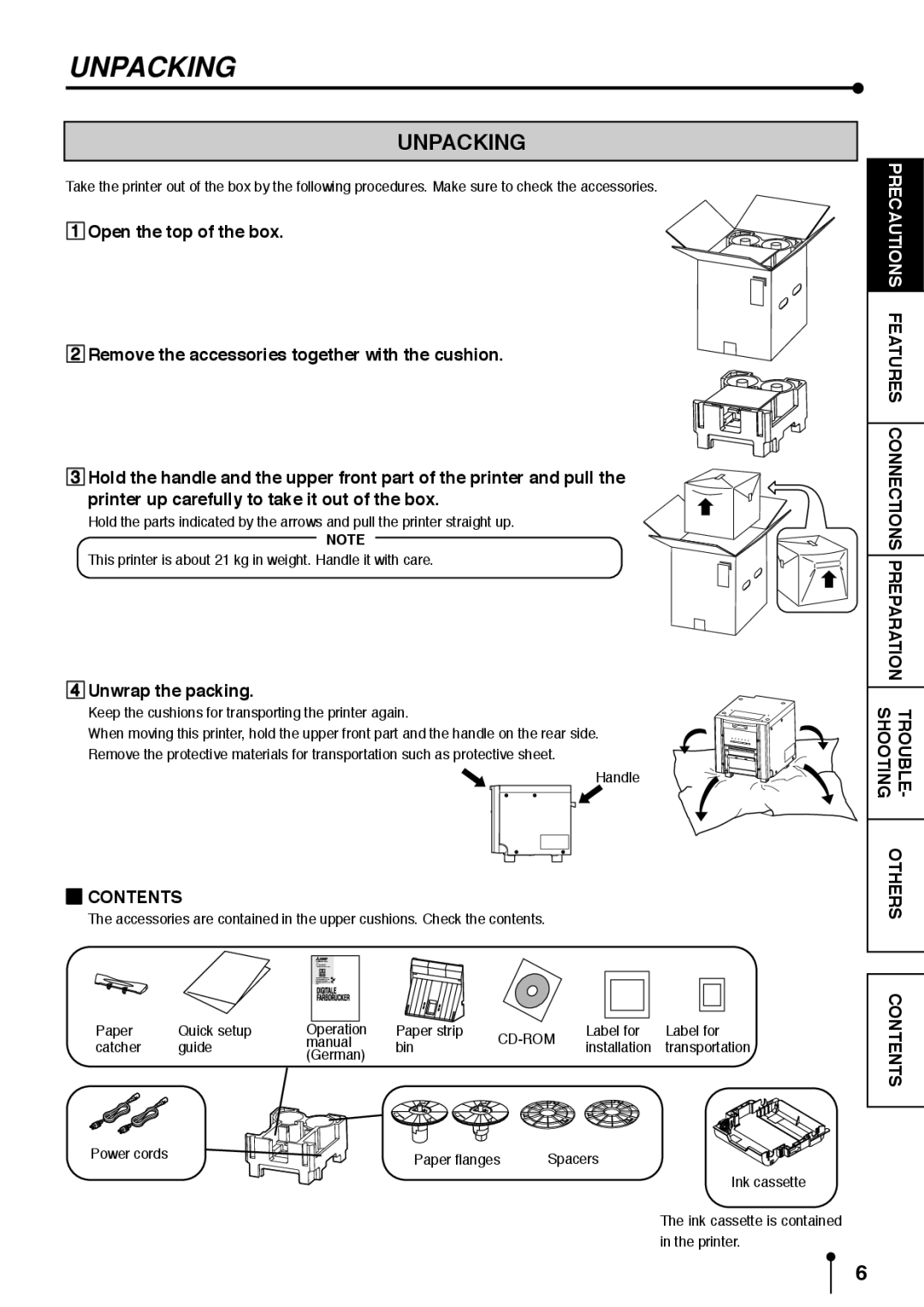 Mitsubishi Electronics CP9800DW operation manual Unpacking, Unwrap the packing 