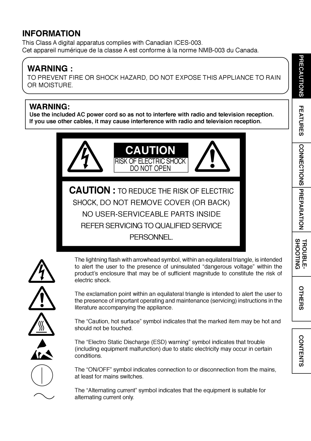 Mitsubishi Electronics CP9800DW Information, Risk Of Electric Shock Do Not Open, Caution To Reduce The Risk Of Electric 