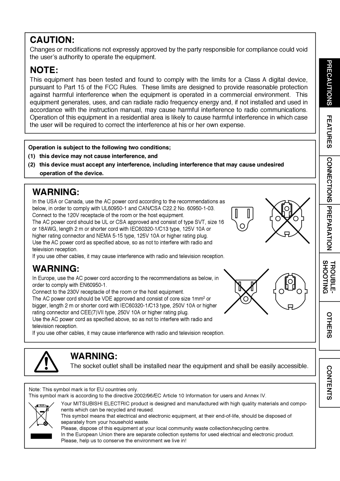 Mitsubishi Electronics CP9800DW operation manual Contents, Operation is subject to the following two conditions 