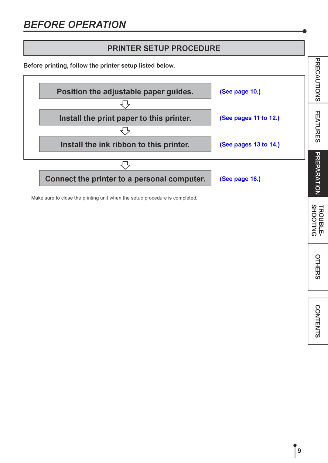 Mitsubishi Electronics CPK60DWS operation manual Before Operation, Printer Setup Procedure 