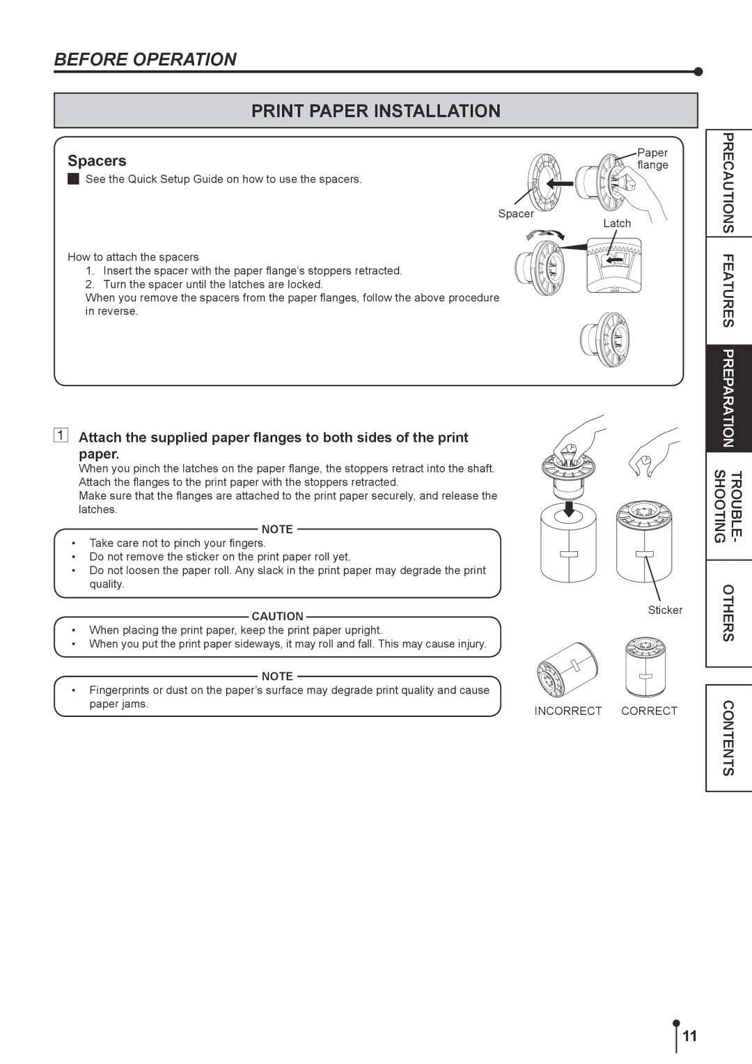 Mitsubishi Electronics CPK60DWS operation manual Print Paper Installation, Precautions Features Preparation 