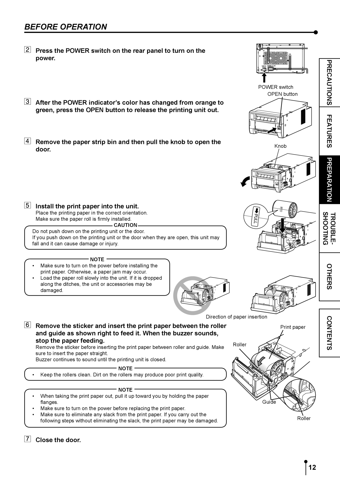 Mitsubishi Electronics CPK60DWS operation manual Door, Install the print paper into the unit, Close the door 