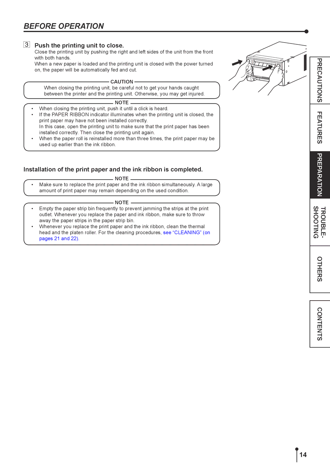 Mitsubishi Electronics CPK60DWS operation manual Push the printing unit to close 