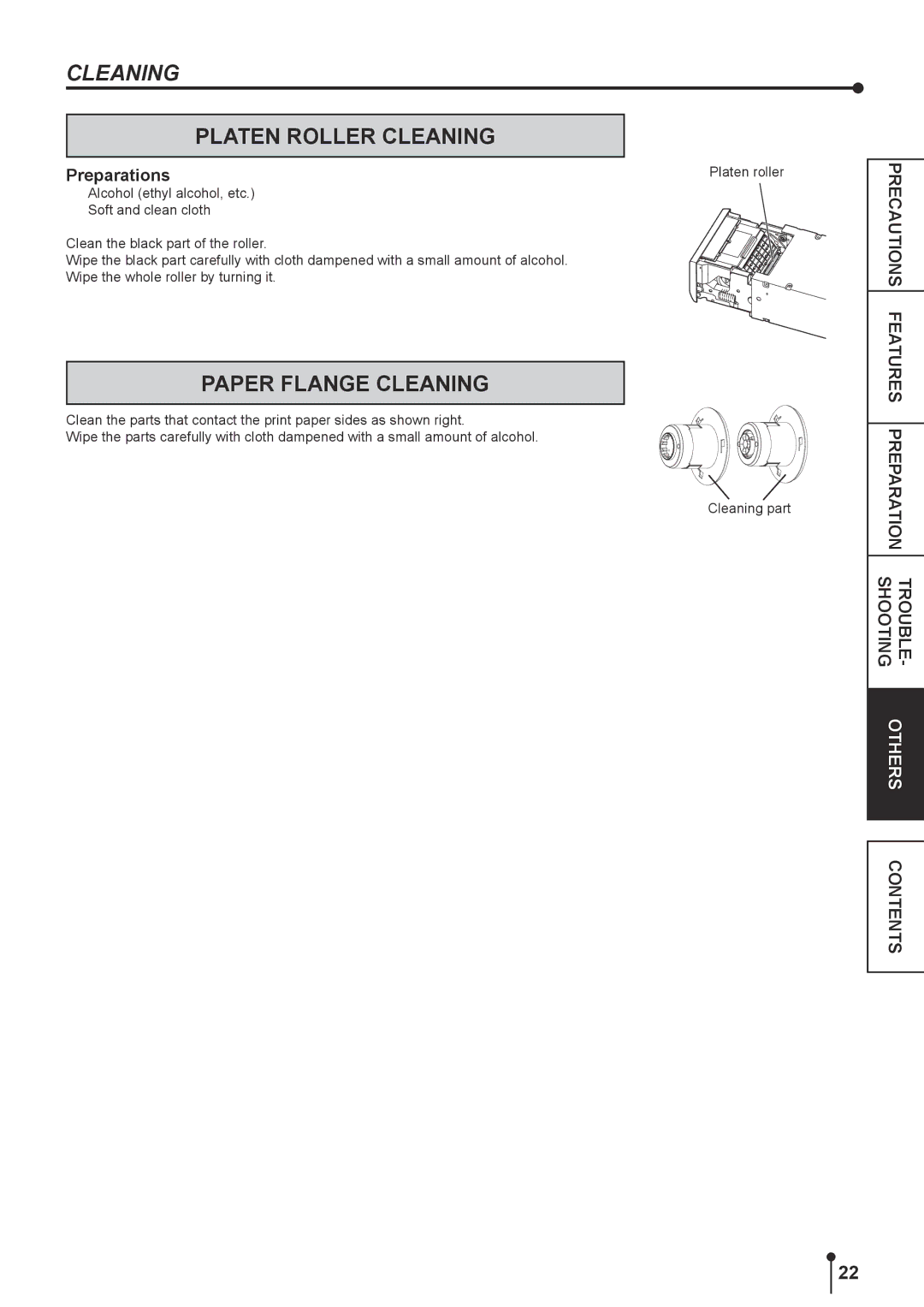 Mitsubishi Electronics CPK60DWS operation manual Platen Roller Cleaning, Paper Flange Cleaning 