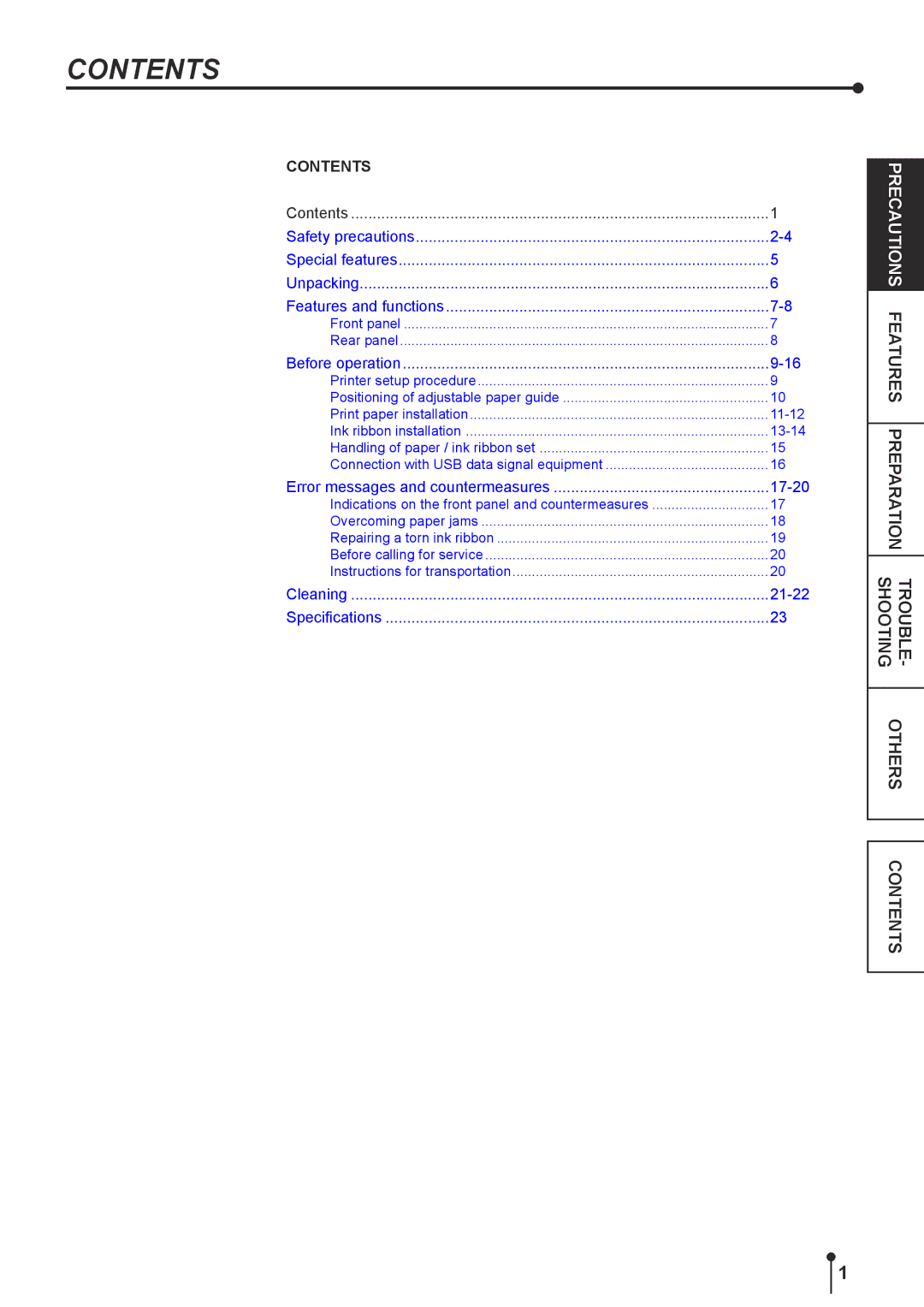 Mitsubishi Electronics CPK60DWS operation manual Contents 