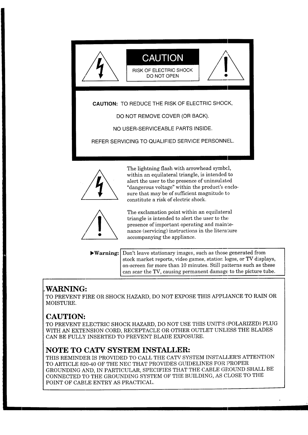 Mitsubishi Electronics CS-35305 manual Risk of Electric Shock Do not Open 