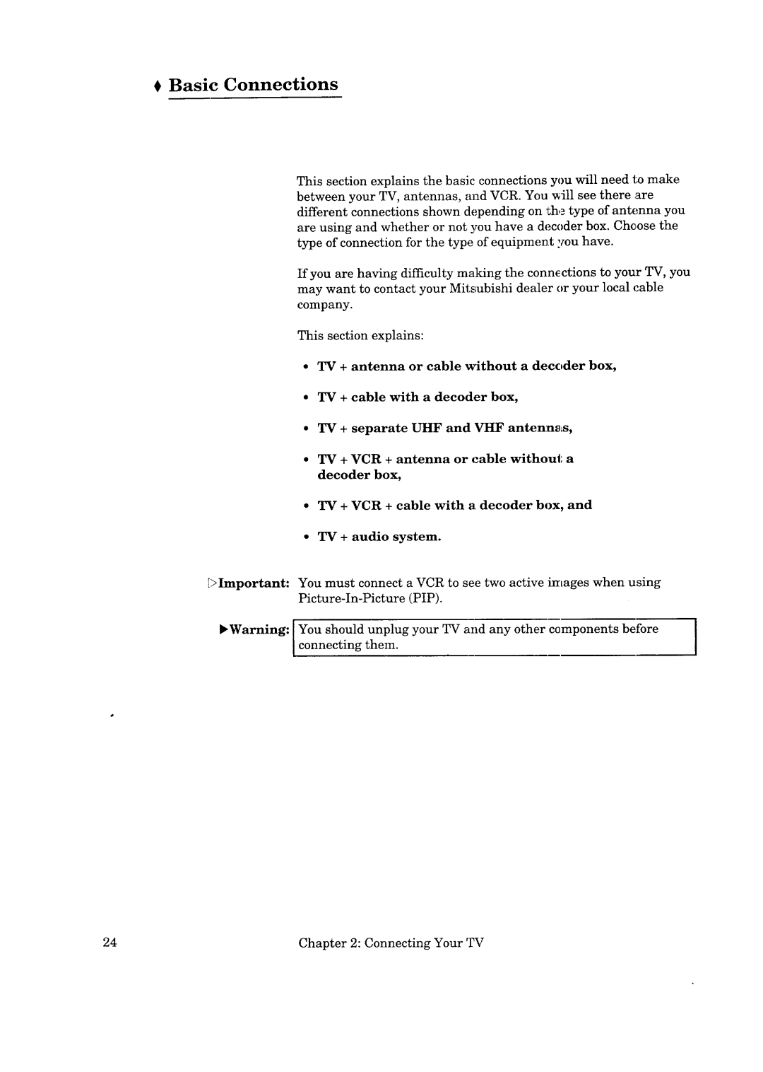 Mitsubishi Electronics CS-35305 manual Basic Connections 