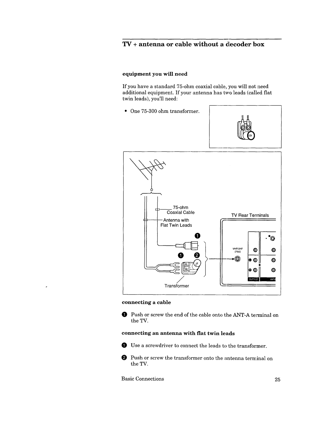 Mitsubishi Electronics CS-35305 manual TV + antenna or cable without a decoder box, Equipment you will need 