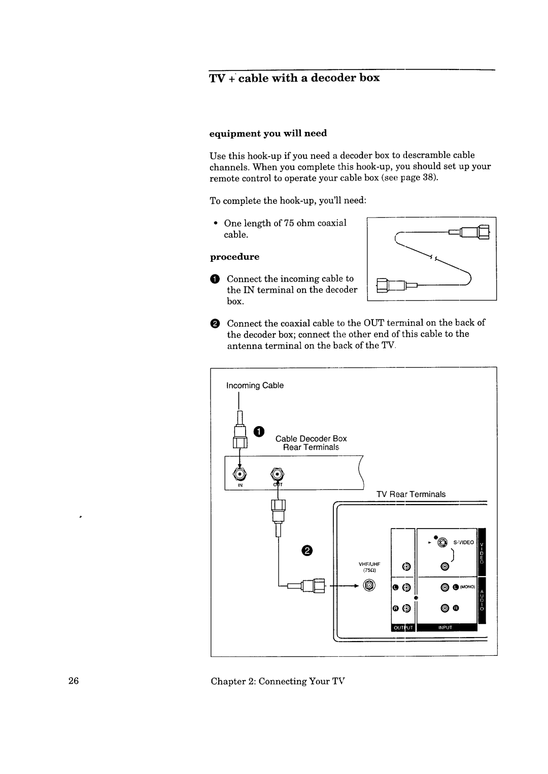 Mitsubishi Electronics CS-35305 manual TV + cable with a decoder box, Procedure 