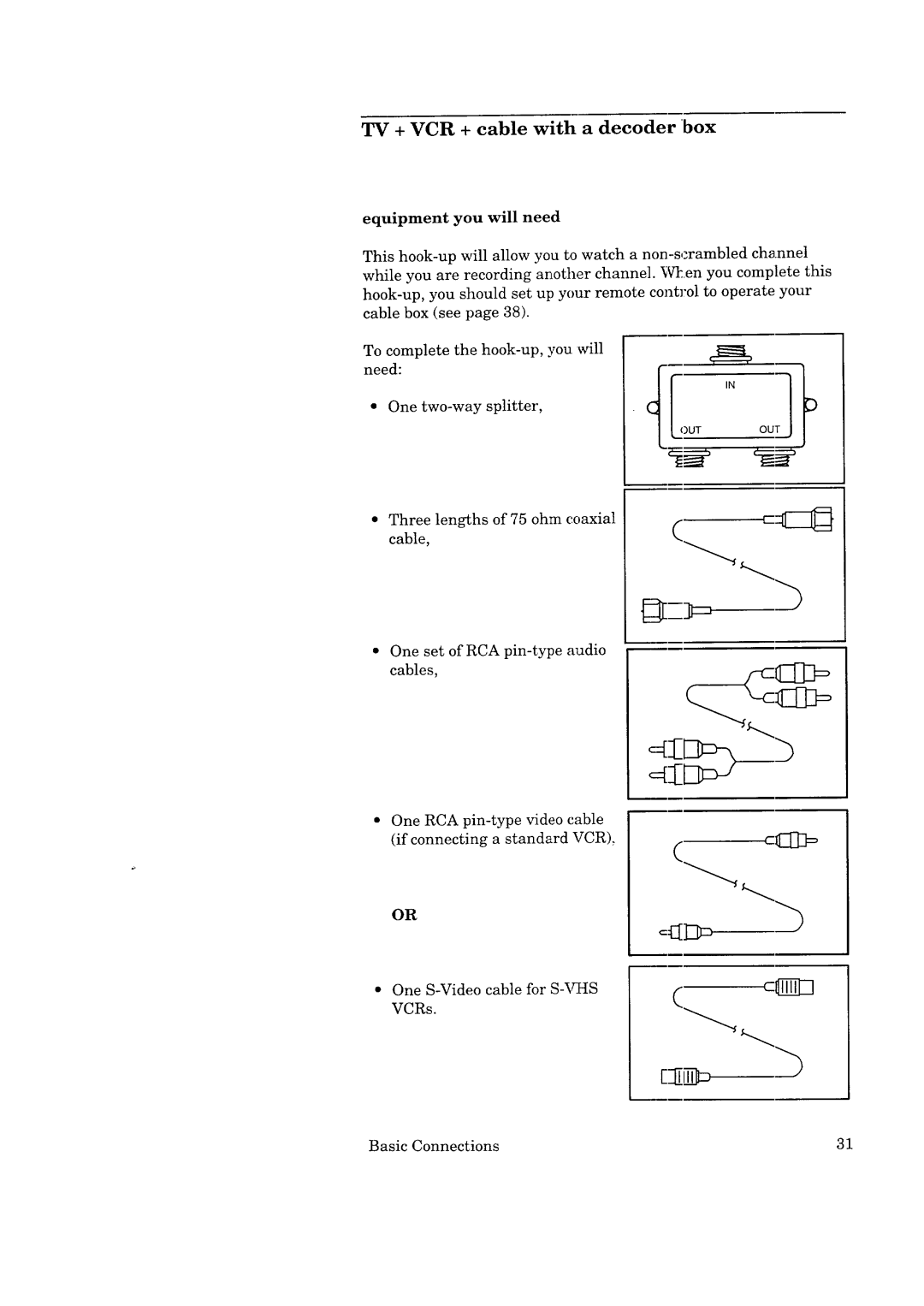 Mitsubishi Electronics CS-35305 manual TV + VCR + cable with a decoder box, Equipment you will need 