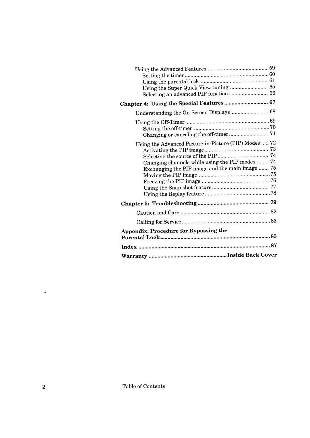 Mitsubishi Electronics CS-35305 manual Chapter Using Special Features, Chapter Troubleshooting, Appendix Procedure For 