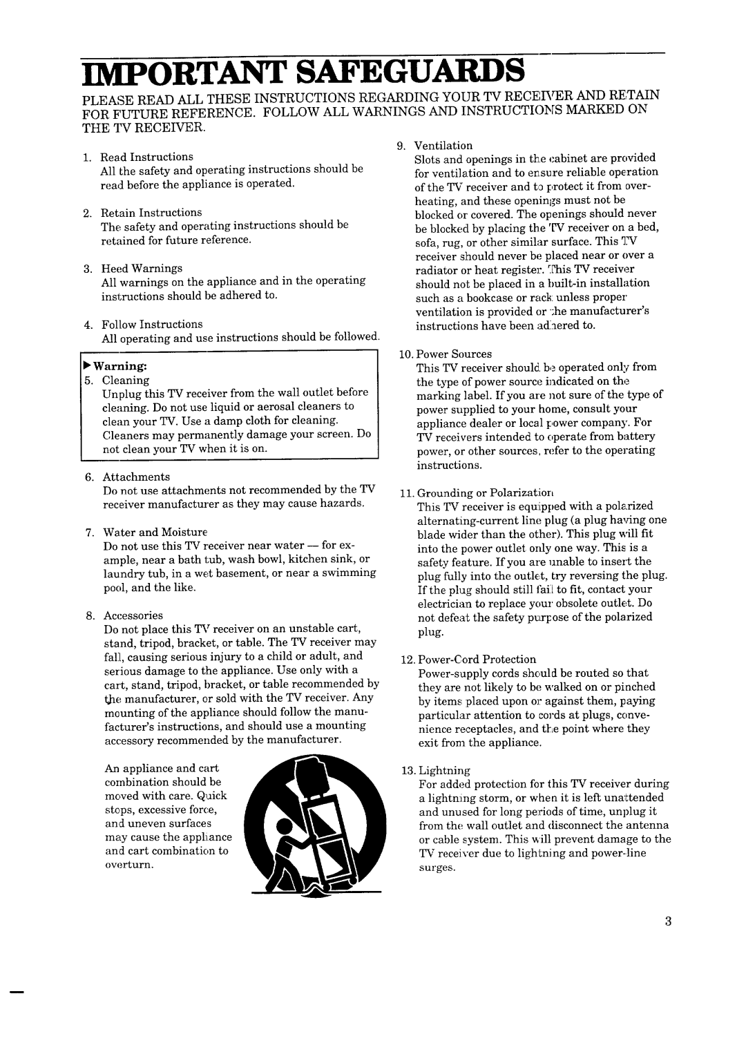 Mitsubishi Electronics CS-35305 manual Important Safeguards 