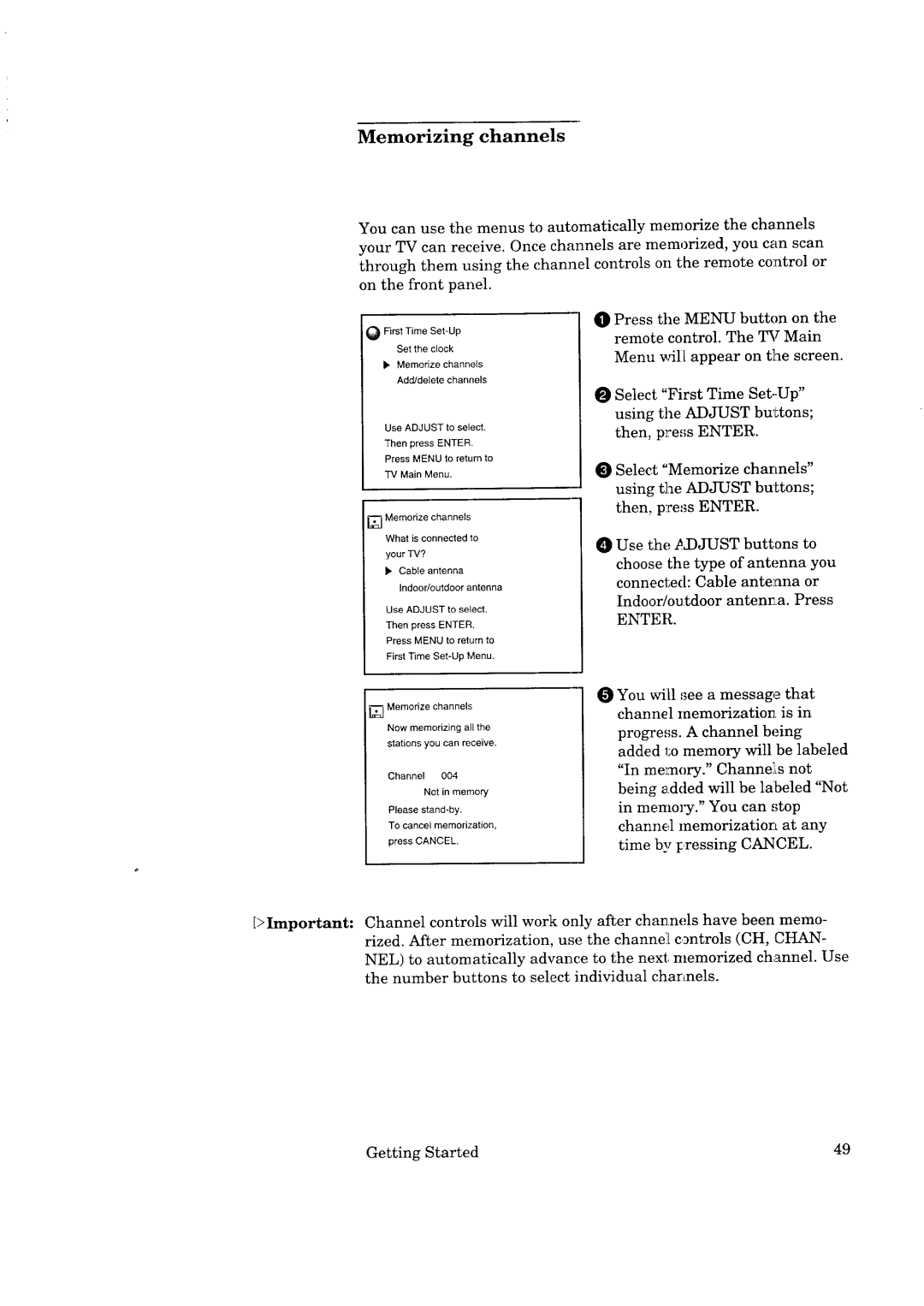 Mitsubishi Electronics CS-35305 manual Memorizing channels, Enter 