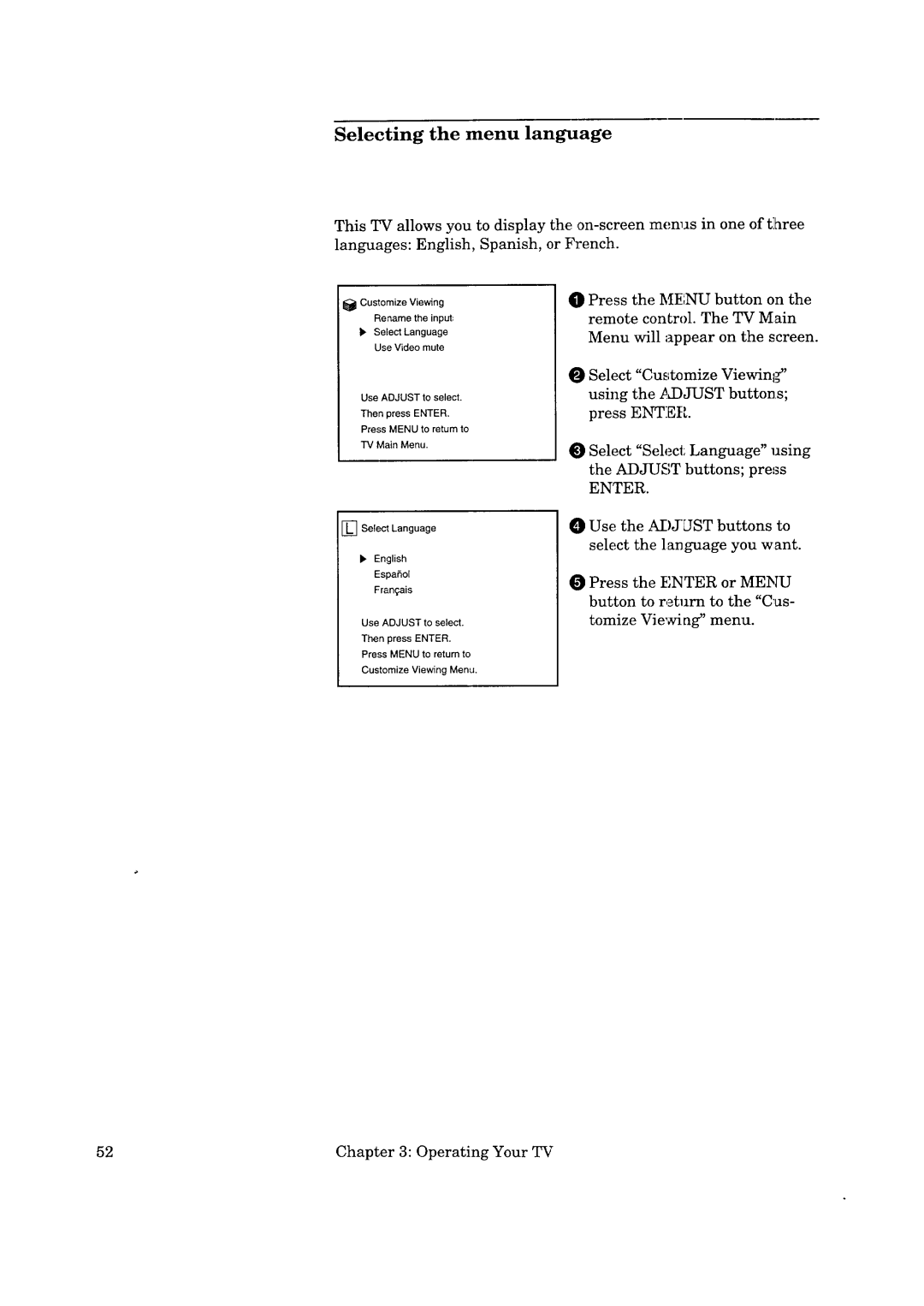 Mitsubishi Electronics CS-35305 manual Selecting the menu language 