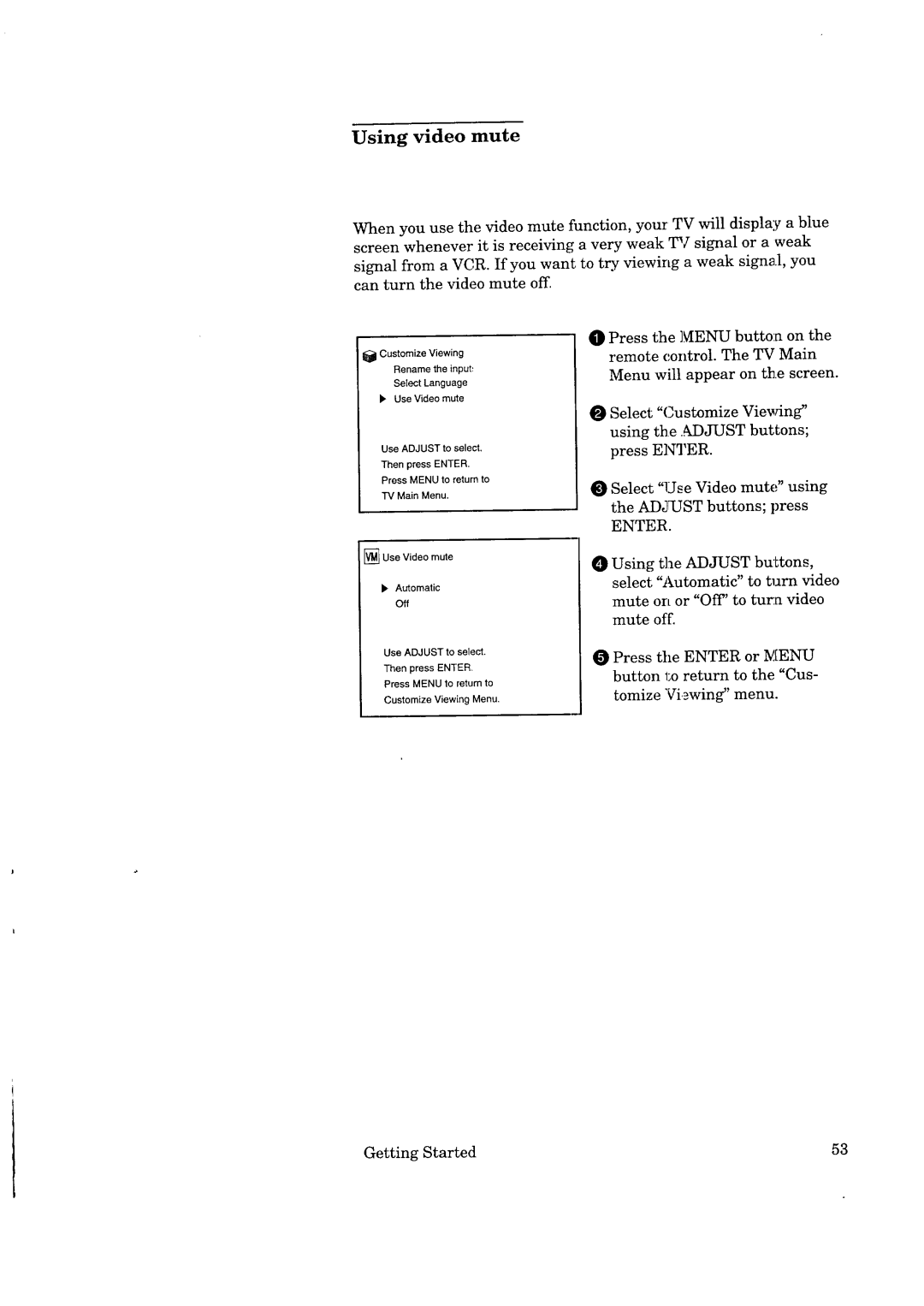 Mitsubishi Electronics CS-35305 manual Using video mute 