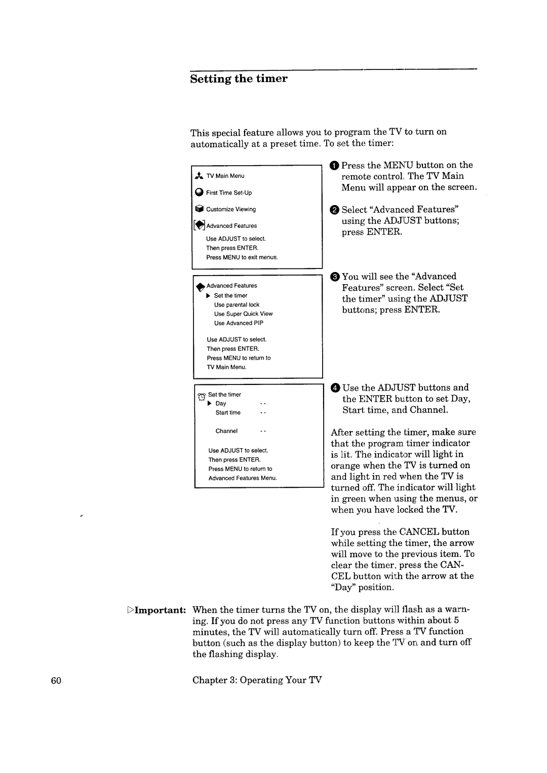 Mitsubishi Electronics CS-35305 manual Setting the timer 