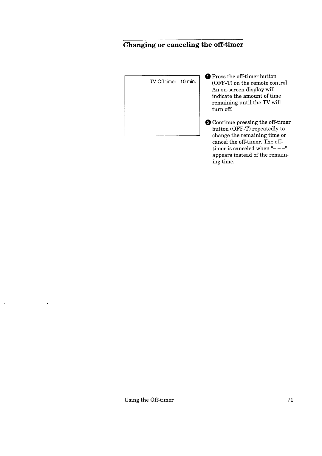 Mitsubishi Electronics CS-35305 manual Changing or canceling the off-timer 