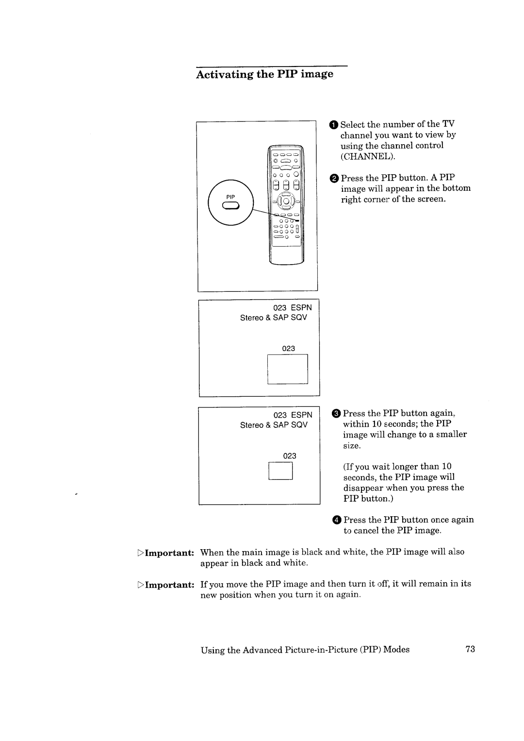 Mitsubishi Electronics CS-35305 manual Activating the PIP image, 023 