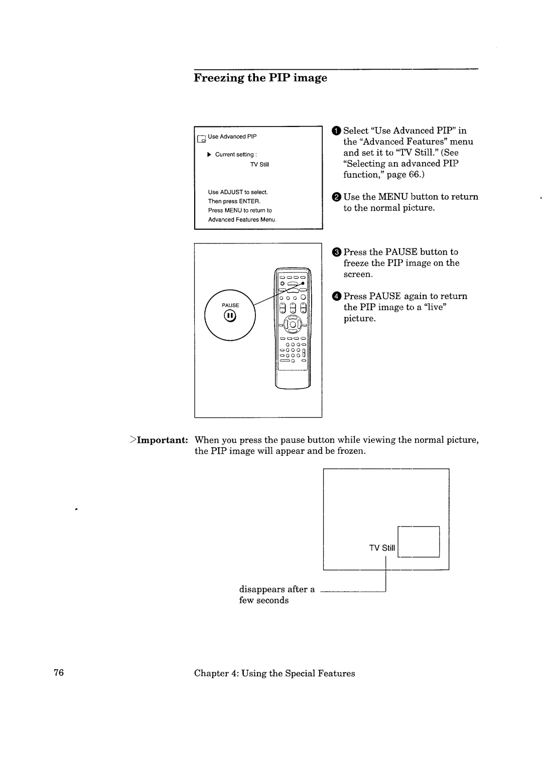 Mitsubishi Electronics CS-35305 manual Freezing the PIP image 