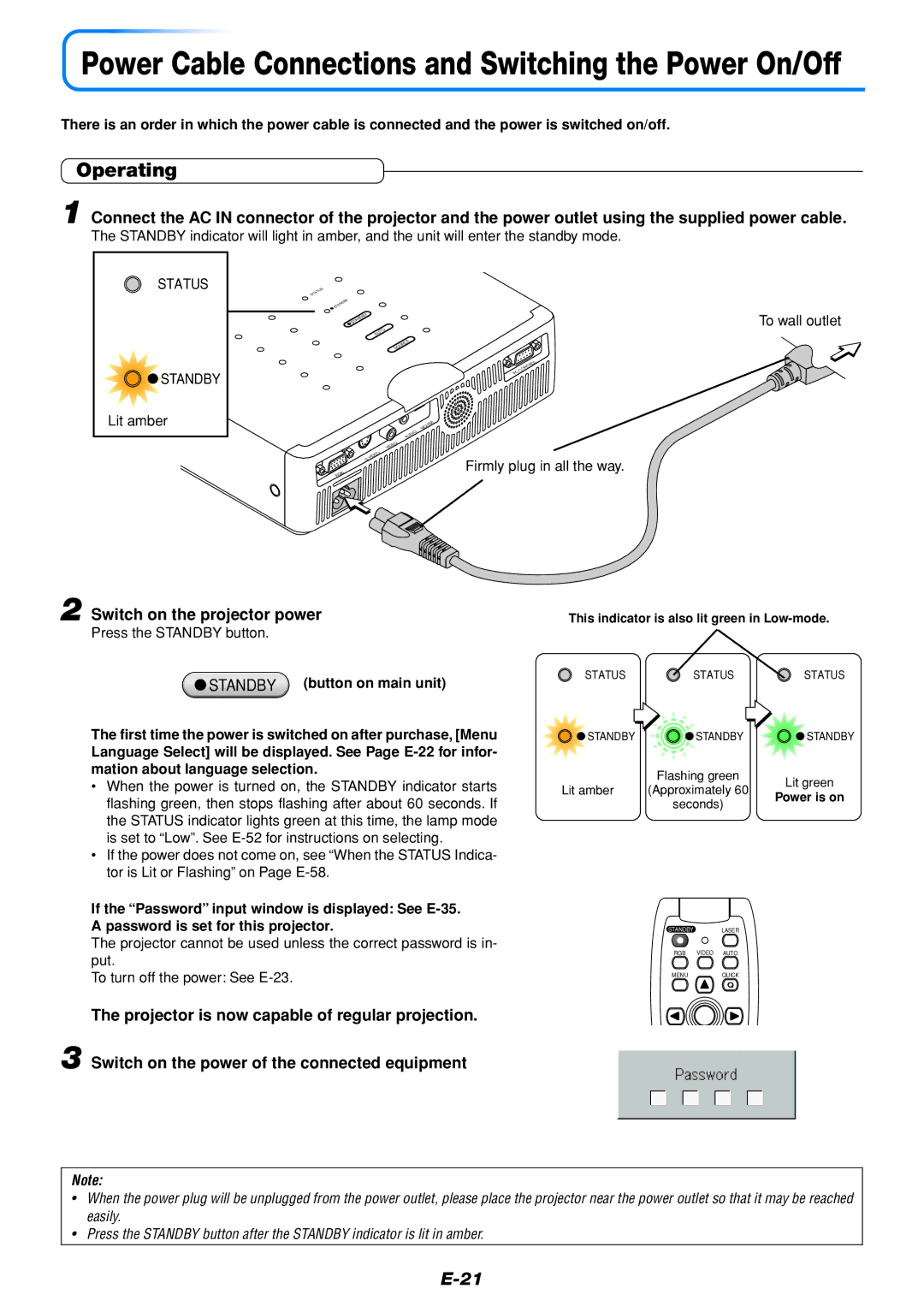 Mitsubishi Electronics DATA PROJECTOR user manual Operating, Switch on the projector power 