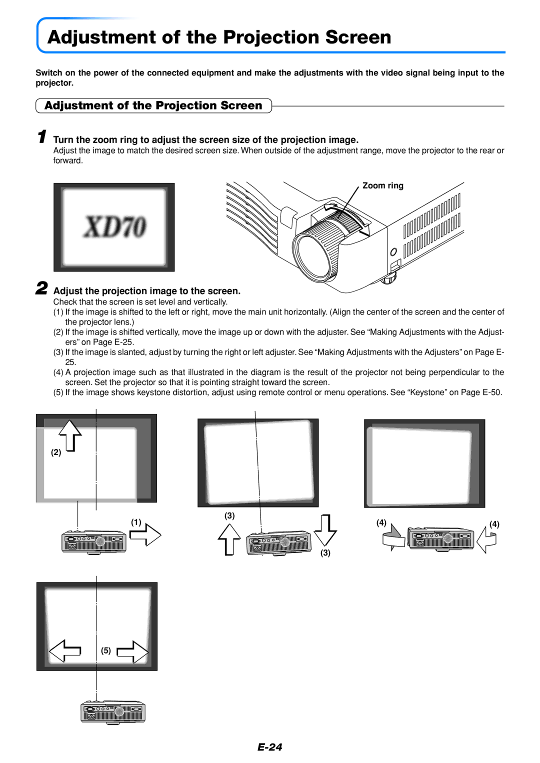 Mitsubishi Electronics DATA PROJECTOR Adjustment of the Projection Screen, Adjust the projection image to the screen 