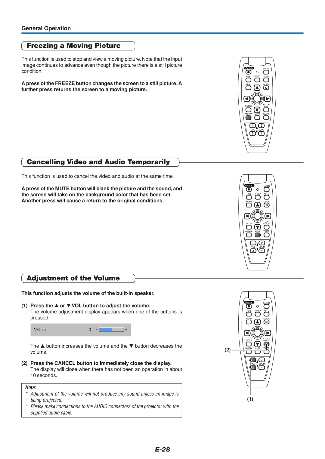 Mitsubishi Electronics DATA PROJECTOR user manual Freezing a Moving Picture, Cancelling Video and Audio Temporarily 