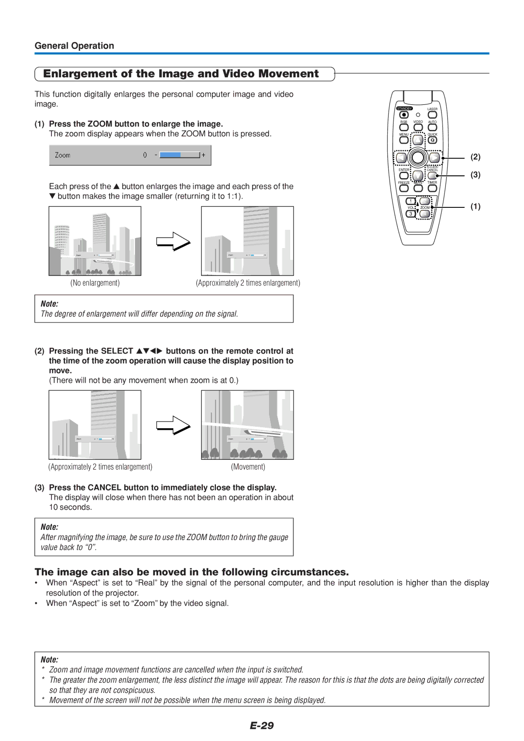 Mitsubishi Electronics DATA PROJECTOR user manual Enlargement of the Image and Video Movement 