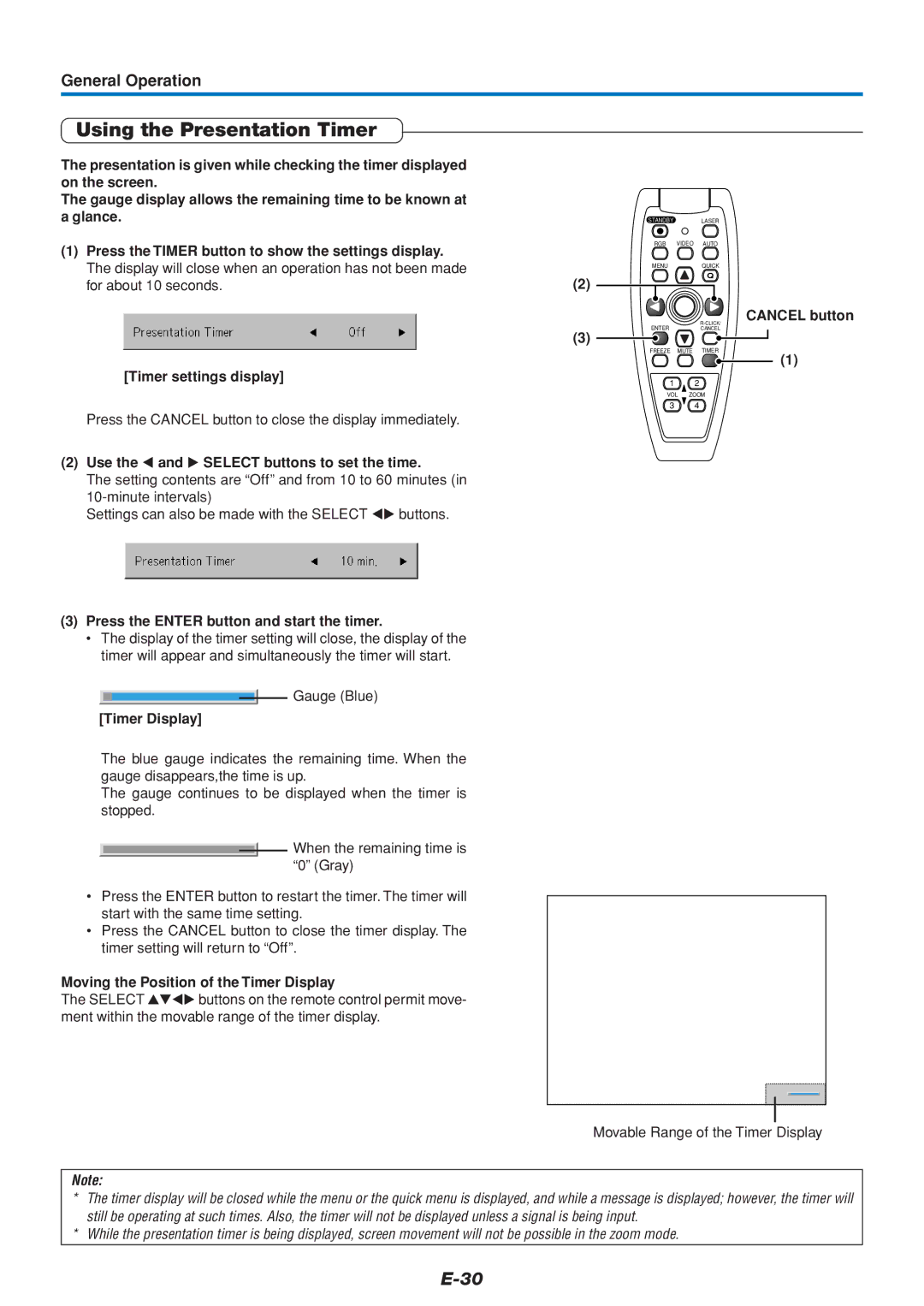 Mitsubishi Electronics DATA PROJECTOR user manual Using the Presentation Timer 