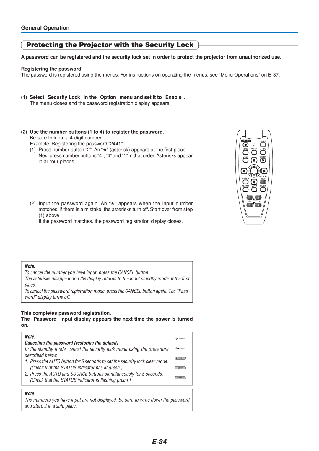 Mitsubishi Electronics DATA PROJECTOR user manual Protecting the Projector with the Security Lock 