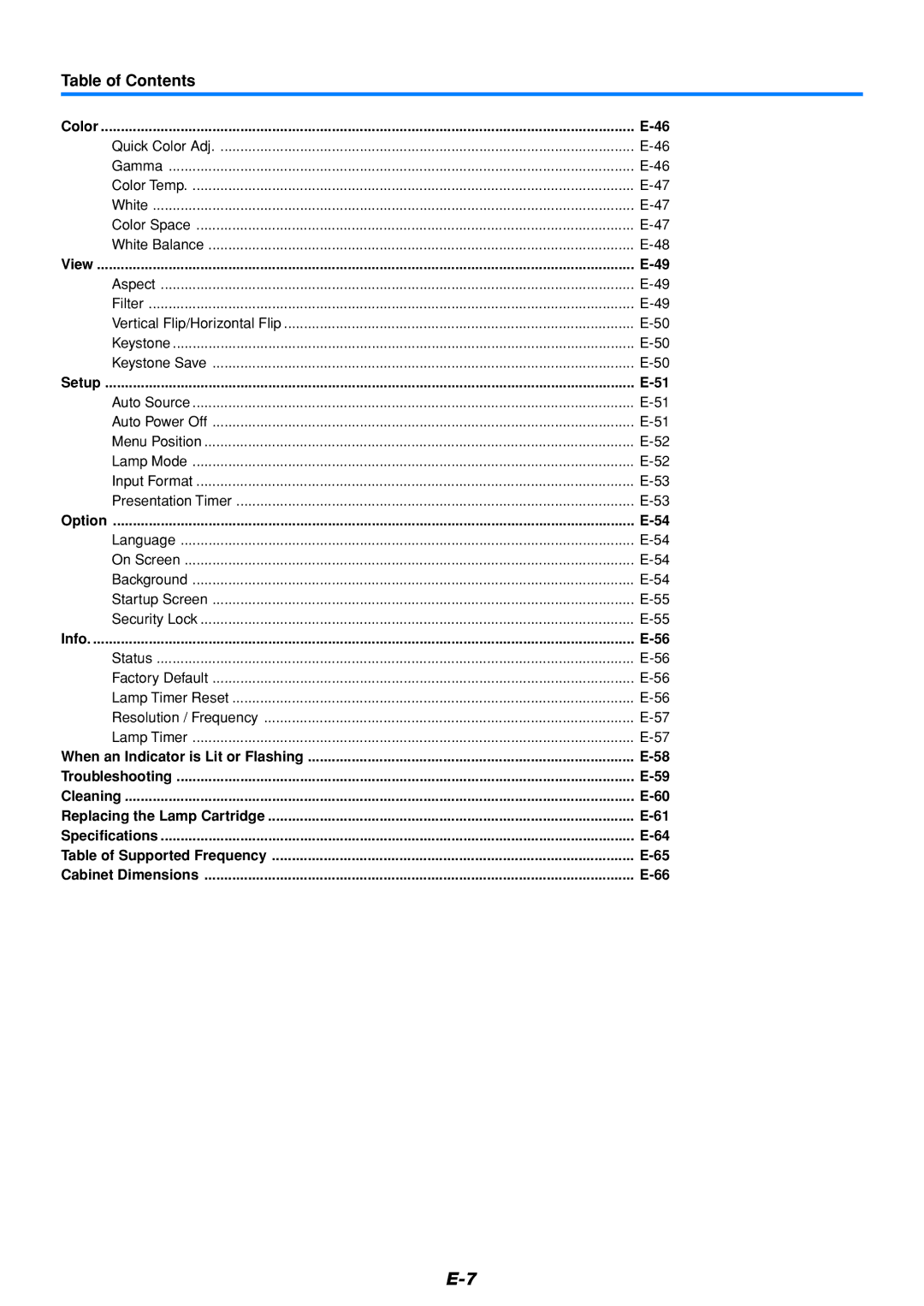 Mitsubishi Electronics DATA PROJECTOR user manual Table of Contents 