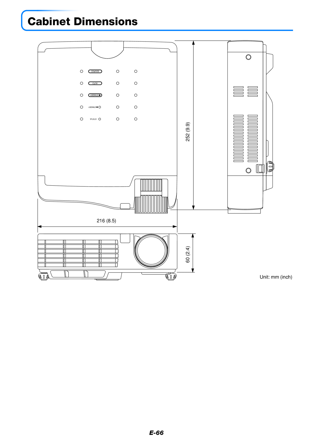 Mitsubishi Electronics DATA PROJECTOR user manual Cabinet Dimensions, E-66 